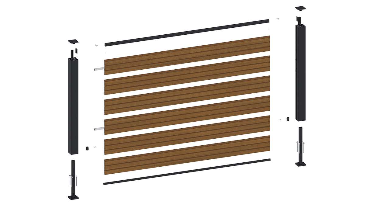 planeo LINEA - Clôture à emboîter pour jardin WPC CoEx Rhombus, modèle « Burma Teak », 180 x 90 cm