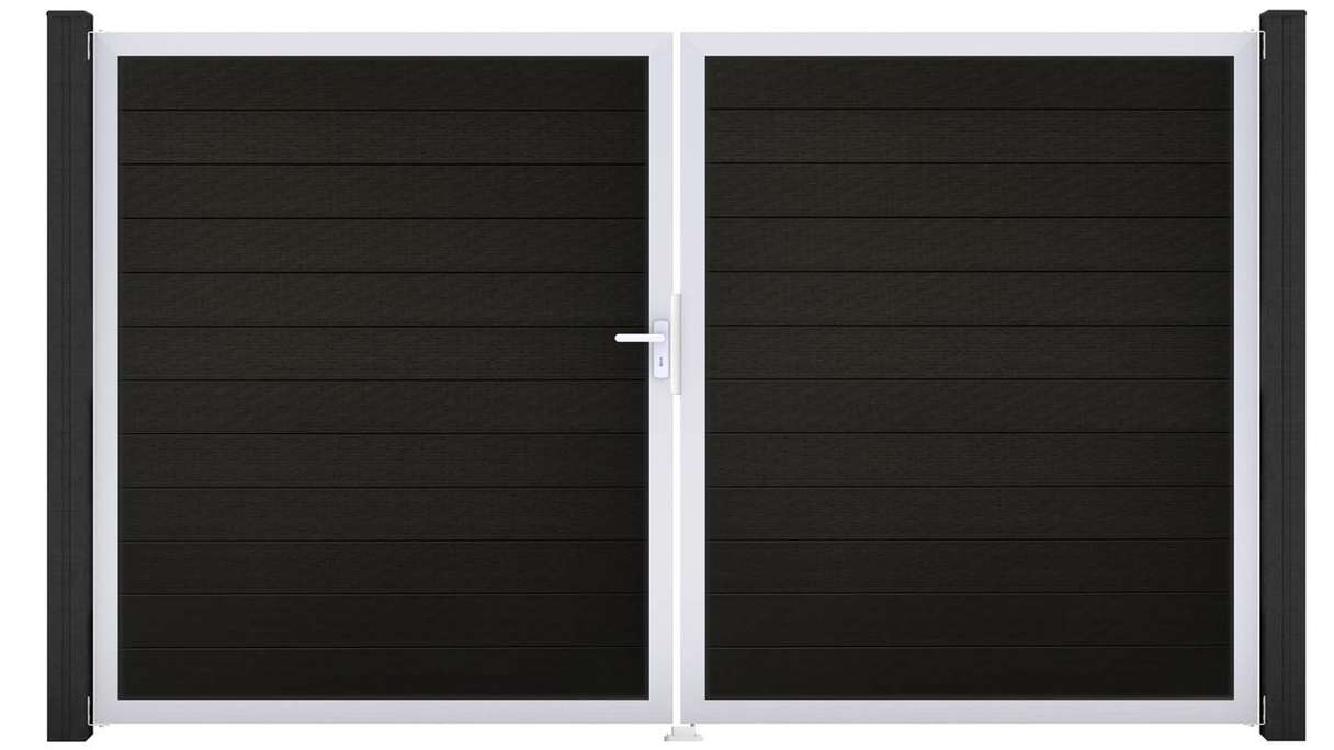 planeo Gardence Strong - Portail BPC - À deux battants, noir co-extrudé avec cadre en aluminium