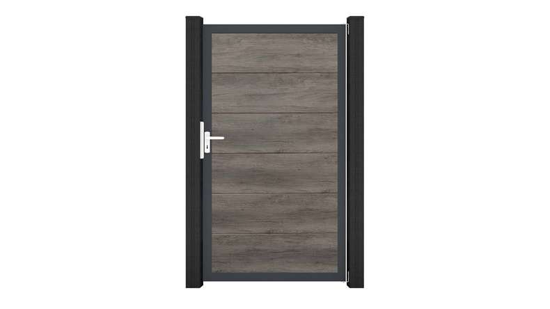 planeo Gardence Simply - Portail universel en PVC « Monument Oak » avec cadre en aluminium, 100 x 180 cm