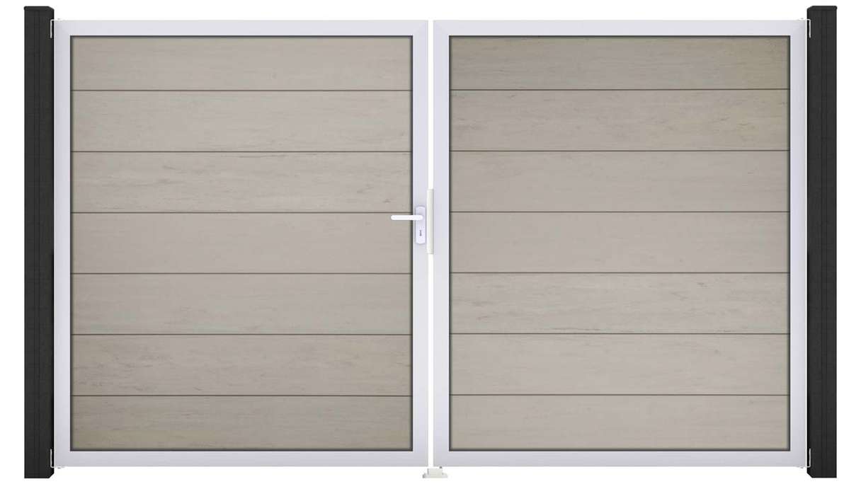 planeo Gardence Strong XL - Portail BPC - À deux vantaux, bicolore « Sand », avec cadre en aluminium