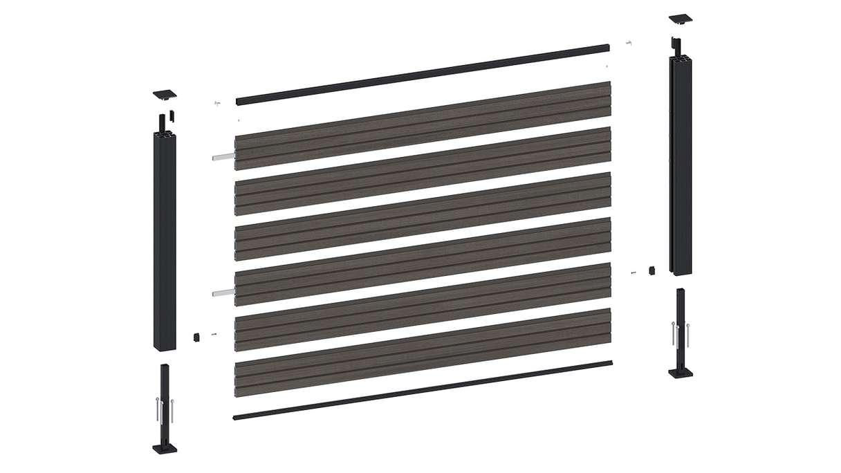 planeo LINEA - Clôture à emboîter pour jardin d'entrée en WPC CoEx Rhombus, gris foncé, 180 x 90 cm