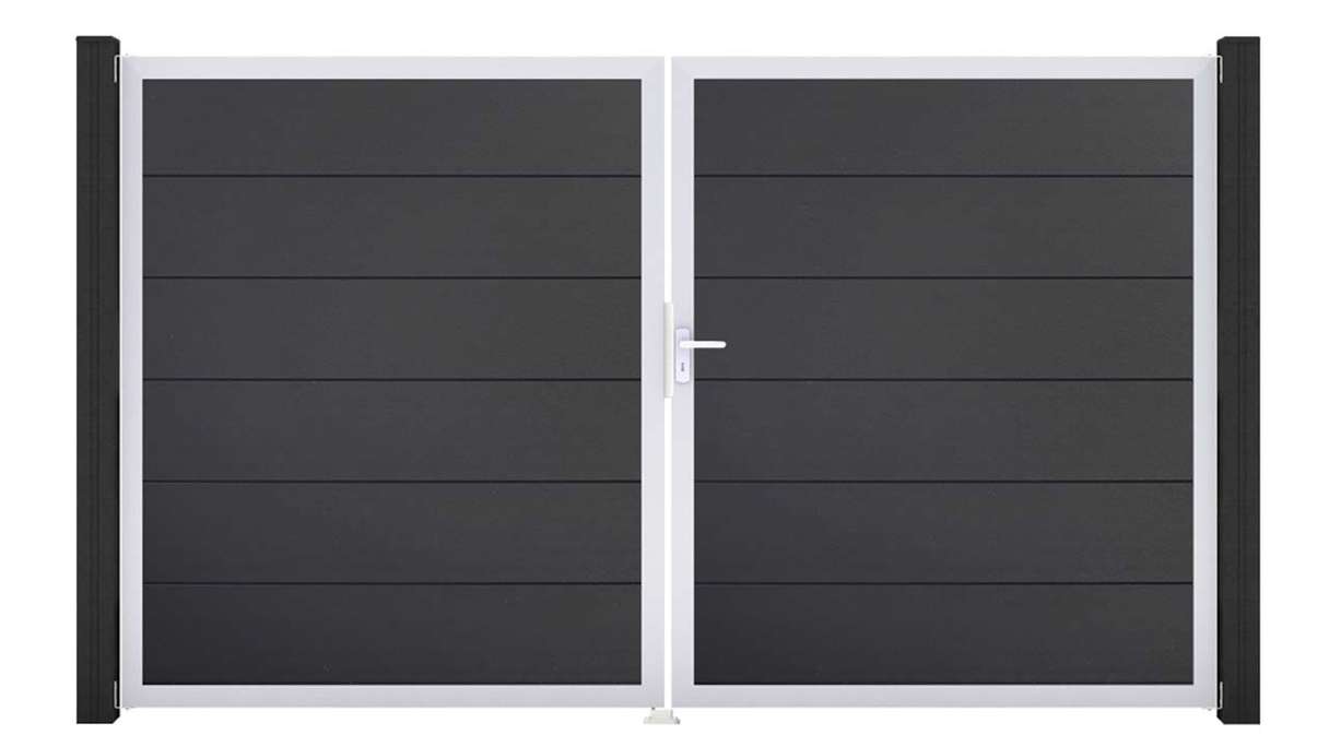 planeo Gardence Simply - Portail en PVC à deux vantaux, gris anthracite, avec cadre en aluminium