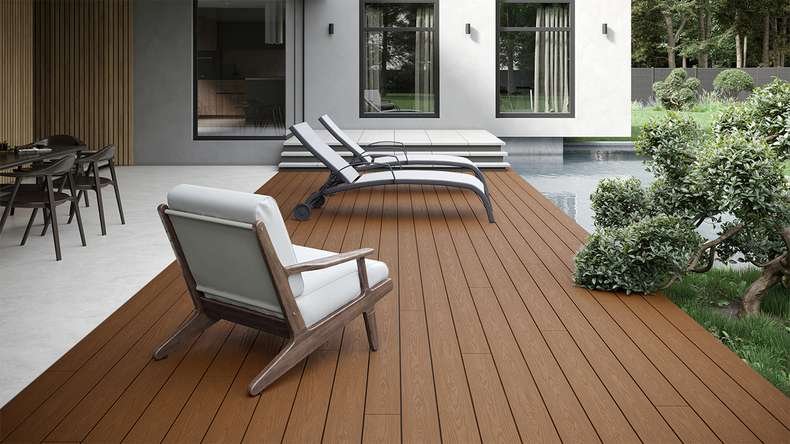 planeo CoEXWood Lame de terrasse WPC massif enrobé - Sable/Caramel 4.8m structuré