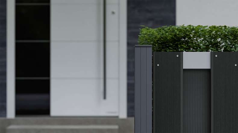 planeo Gardence Premade - Clôture de jardin BPC Clôture d'avant-cour Anthracite avec EV1 argent Traverse 180 x 90cm