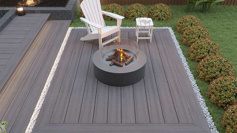 planeo MAXLine Antik - Planche de terrasse WPC CoEx gainée XL massif - gris 3m rustique structuré/lisse brossé