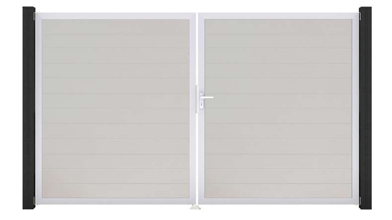 planeo Gardence Simply Small - Porte en PVC - DIN droite 2 vantaux blanc avec cadre alu argent | EV1 300 x 180 cm