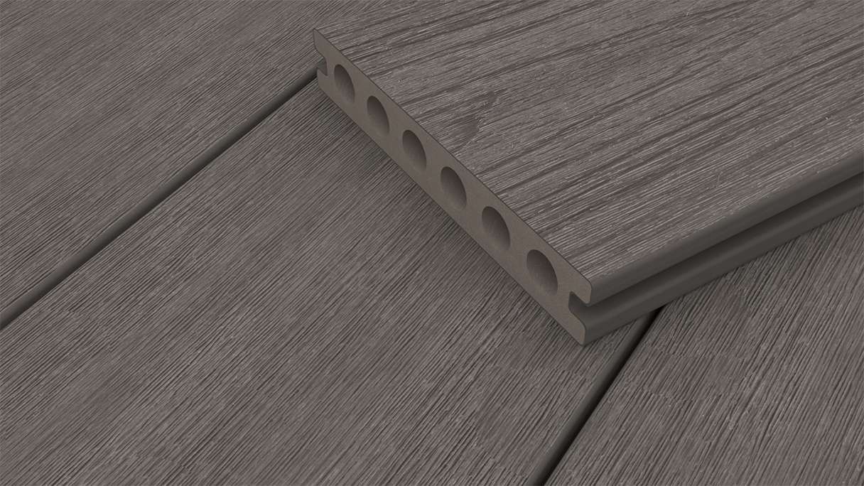 planeo WOODLine Nature - Lame de terrasse WPC CoEx enrobée chambre creuse - gris foncé 3m structuré/lisse brossé