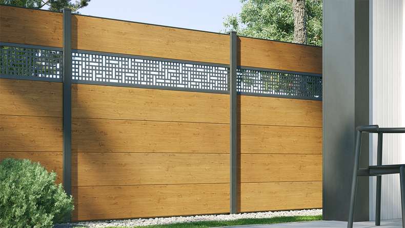 planeo Gardence Simply - Clôture PVC à emboîter Carré chêne cendré naturel