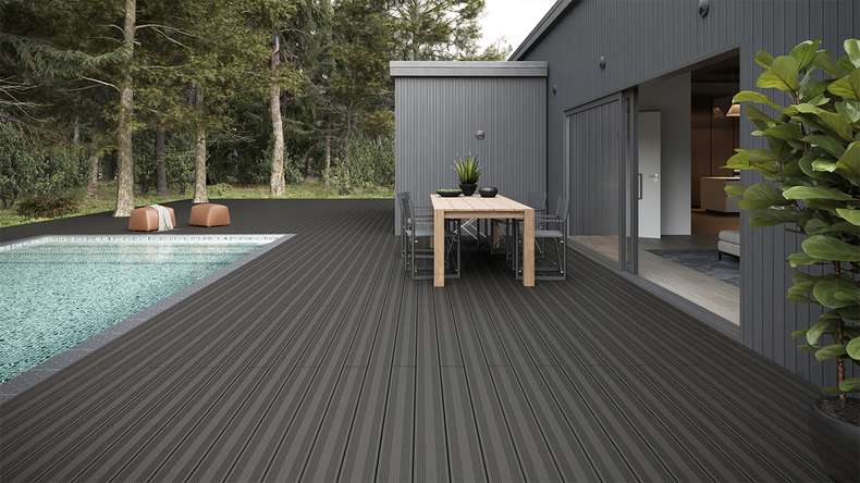 planeo SolidWood Kit complet de terrasse en WPC Planche massive - gris foncé français/structuré