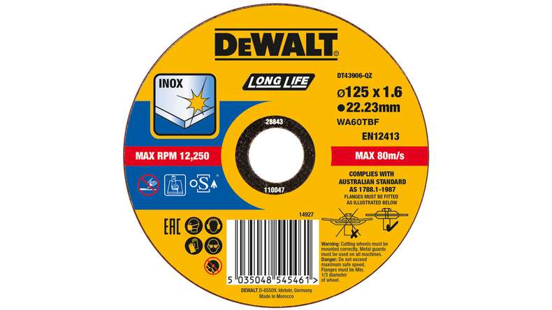 DeWalt roue de tronçonnage acier inoxydable plat 125x1,6mm