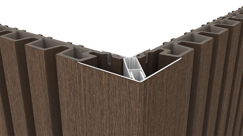planeo LINEA - Profilé d'angle extérieur en aluminium CoEx, couleur Ipe brun, 3000 x 66 x 66 mm
