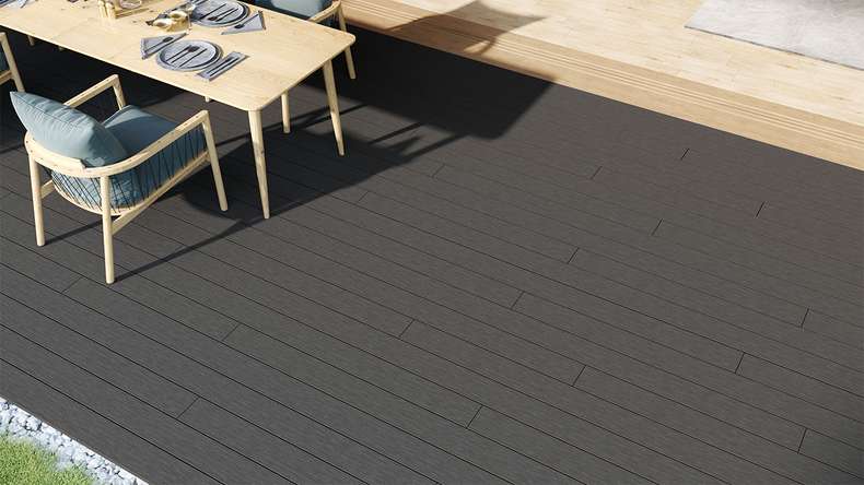 planeo LineWood Lame de terrasse WPC massif - gris foncé 3m rainuré/cannelé