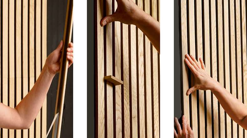 Skaben Panneau acoustique SilentWall Easy-Sticks - Chêne brun clair - 250 x 3,45 cm