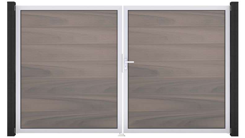 planeo Gardence Strong XL - Portail BPC - À 2 vantaux, bicolore, co-extrudé, avec cadre en aluminium 