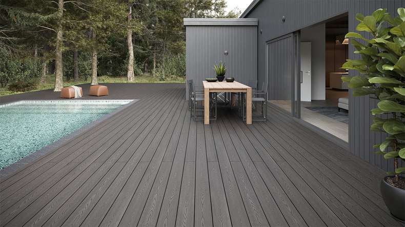 planeo SolidWood Kit complet de terrasse en WPC Planche massive - gris clair français/structuré