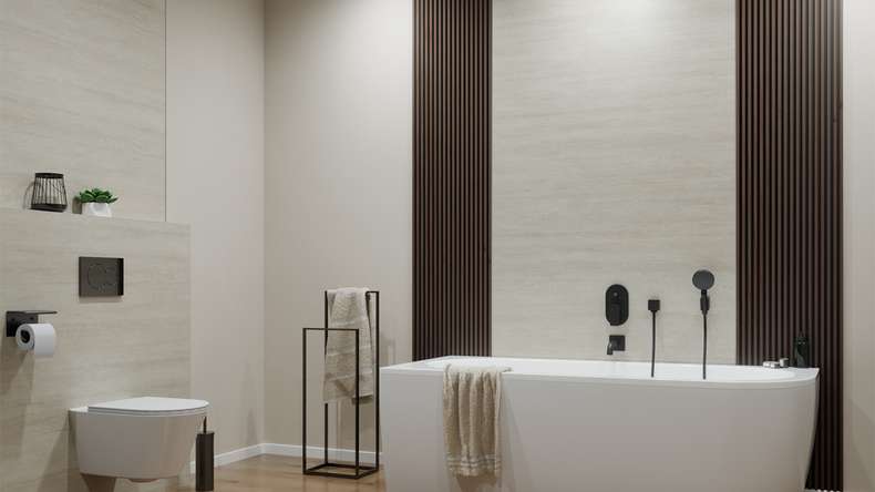 planeo Revêtement mural SPC - CeraRock Tile Stripes Light Travertine 120 x 60 cm