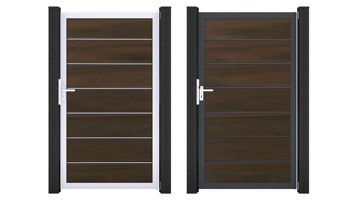 planeo Gardence Deluxe - Porte universelle BPC en co-ex noyer avec cadre en aluminium 100 x 180 x 4 cm