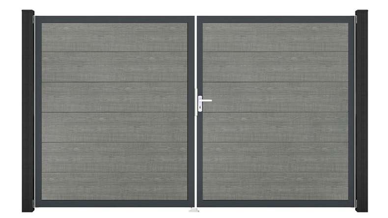 planeo Gardence Simply - Porte PVC DIN droite 2 vantaux Grey Ash Cut avec cadre en aluminium Anthracite