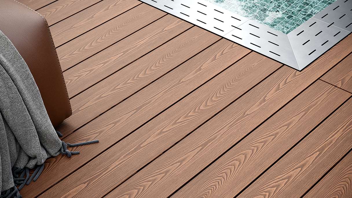 planeo SolidWood WPC Lame de terrasse massive - brun clair 3m français/structuré