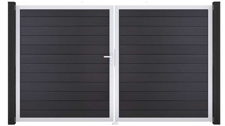 planeo Gardence Strong - Porte composite DIN gauche 2 vantaux gris Anthracite avec cadre aluminium argenté