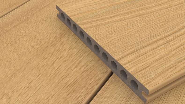 planeo MAXLine Nature - WPC CoEx lame de terrasse XL gainée chambre creuse - sable 3m structuré/lisse brossé