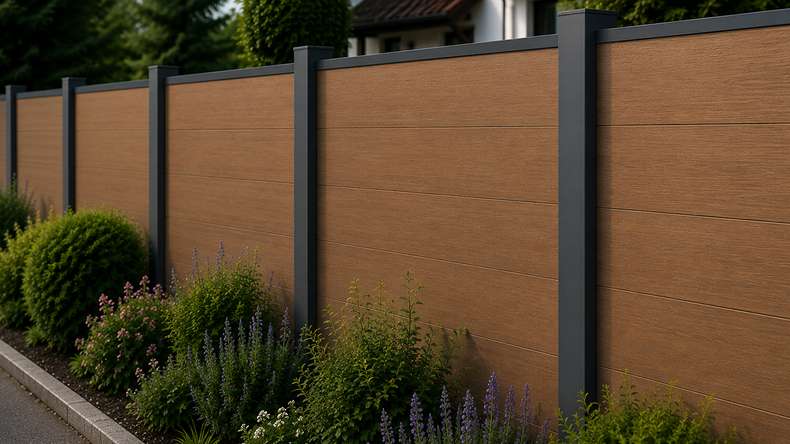 planeo INFINITY XL-Board - WPC CoEx Clôture à emboîter Burma Teck 176 x 183