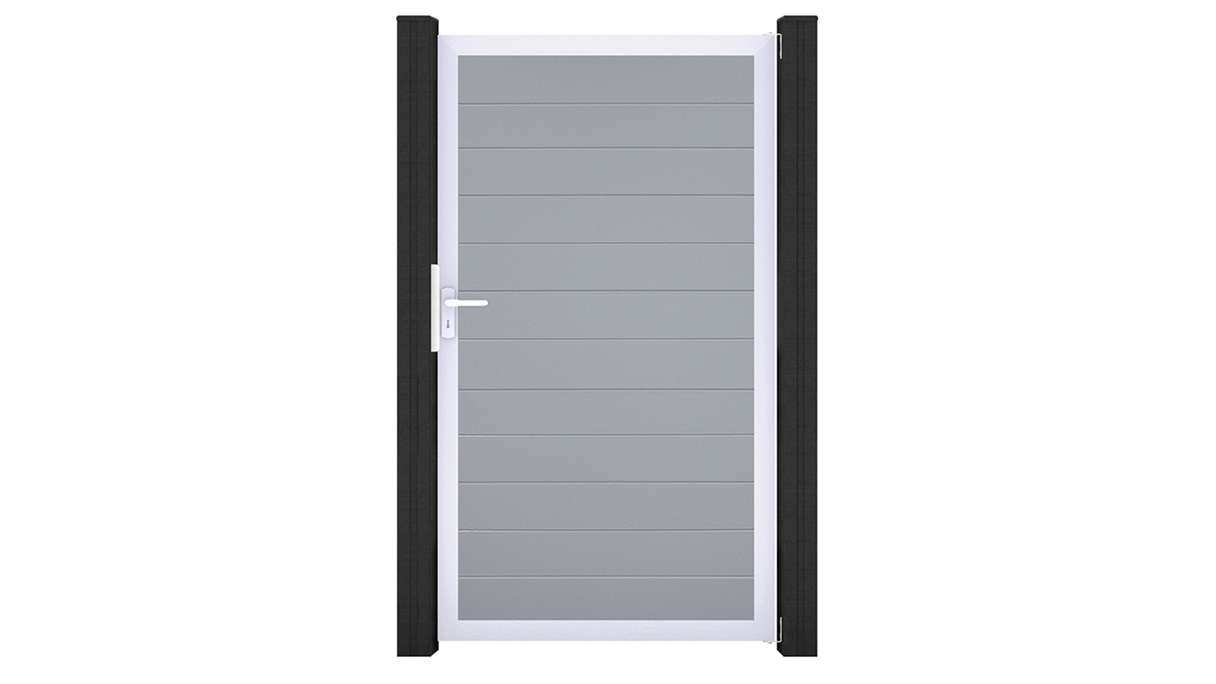 planeo Gardence Simply Small - Portail universel en PVC gris argenté avec cadre en aluminium 100 x 180 cm