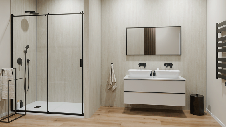 Revêtement mural SPC planeo - CeraRock Tile Stripes Light Travertine XL 280 x 117,5 cm