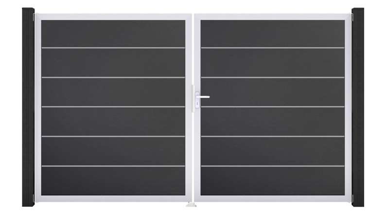 planeo Gardence Simply Premium - Porte PVC - DIN droite 2 vantaux Anthracite avec cadre aluminium argent | EV1 300 x 180 cm