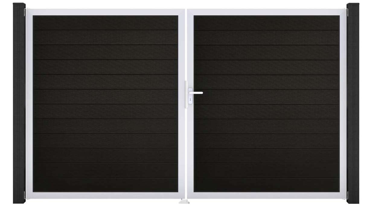 planeo Gardence Strong - Portail BPC - À deux battants, noir co-extrudé avec cadre en aluminium