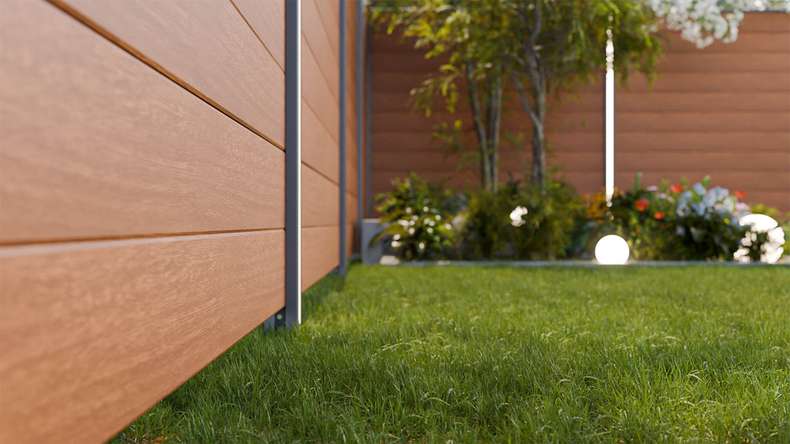 planeo Gardence Simply Small - Clôture PVC à emboîter Golden Oak 180 x 180 cm