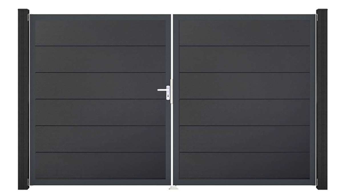 planeo Gardence Simply - Portail en PVC à deux vantaux, gris anthracite, avec cadre en aluminium