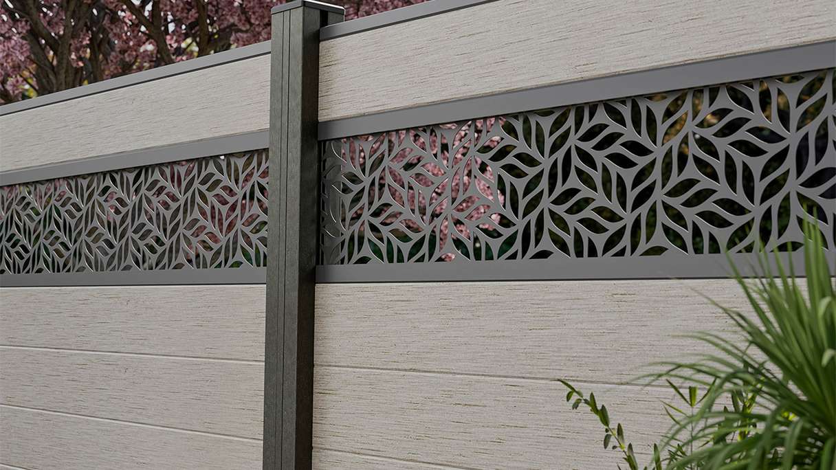 planeo Gardence Strong - Clôture à emboîter BPC Leafs Bi-Color Sand 180 x 180 cm