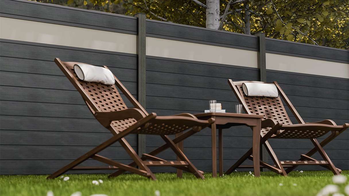 planeo Gardence Strong - Clôture à emboîter BPC verre satiné gris pierre co-ex 180 x 180 cm
