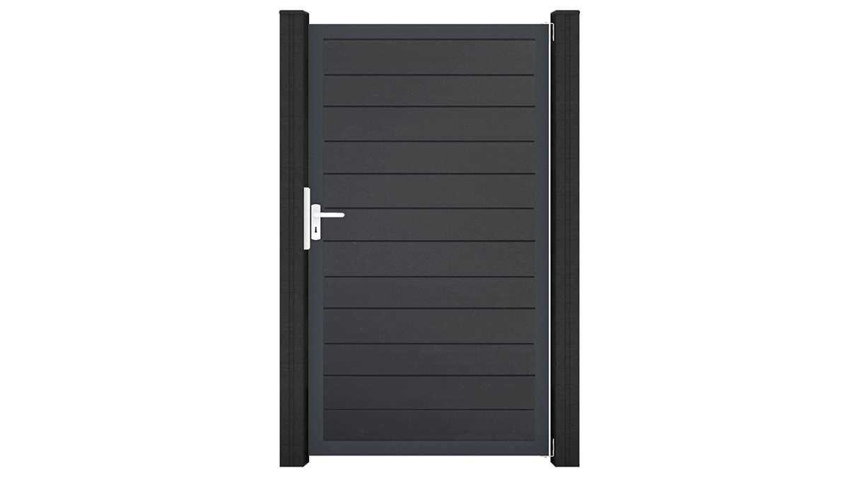 planeo Gardence Simply Small - Portail universel en PVC gris anthracite avec cadre en aluminium 100 x 180 cm