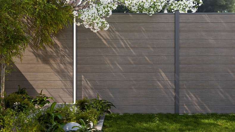 planeo Gardence Simply Small - Clôture PVC à emboîter Monument Oak 180 x 180 cm