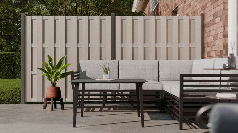 planeo Gardence Premade - Clôture composite Carré Bi-Color Sable 180 x 180cm