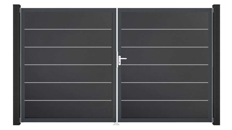 planeo Gardence Simply Premium - Porte PVC - DIN droite 2 vantaux anthracite avec cadre alu anthracite | DB703 300 x 180 cm