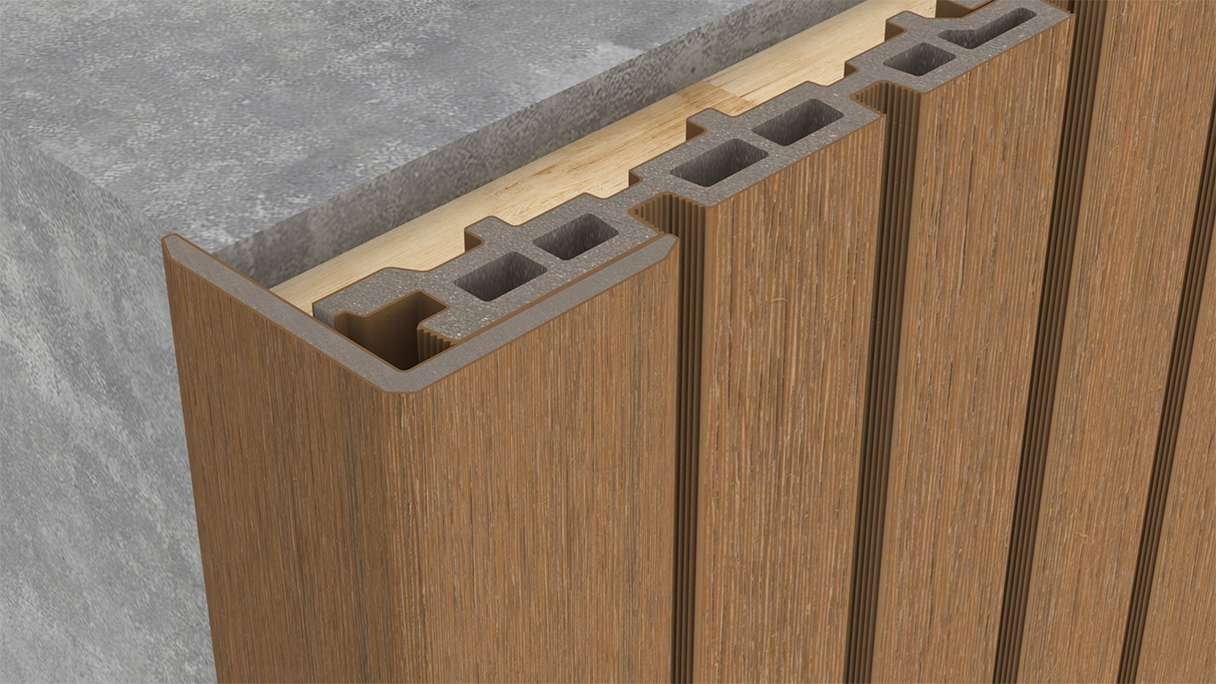 planeo LINEA - Angles intérieurs et extérieurs en WPC CoEx « Burma Teak » 2900 x 55 x 55 mm