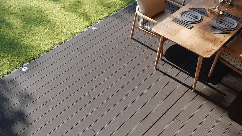 planeo LightWood WPC Lame de terrasse alvéolaire - gris clair 3m rainuré/cannelé
