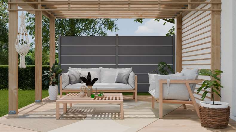 planeo Gardence Simply Premium - Clôture à emboîter en PVC gris anthracite avec pilastres en anthracite 180 x 180 cm