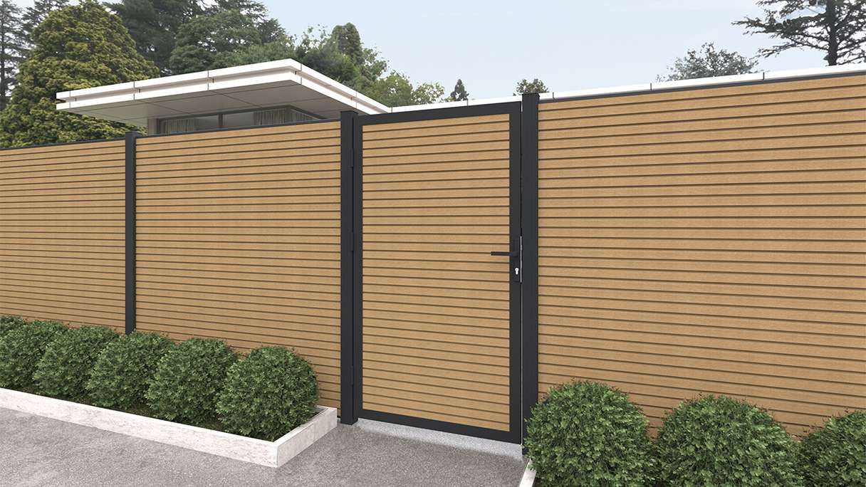 planeo LINEA - WPC CoEx Porte universelle losange sable avec cadre alu anthracite 100 x 180 cm