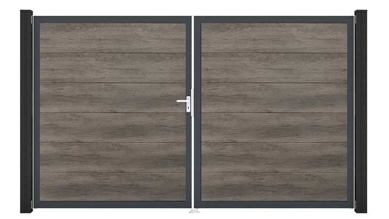 planeo Gardence Simply - Porte PVC DIN gauche 2 vantaux Monument Oak avec cadre alu Anthracite