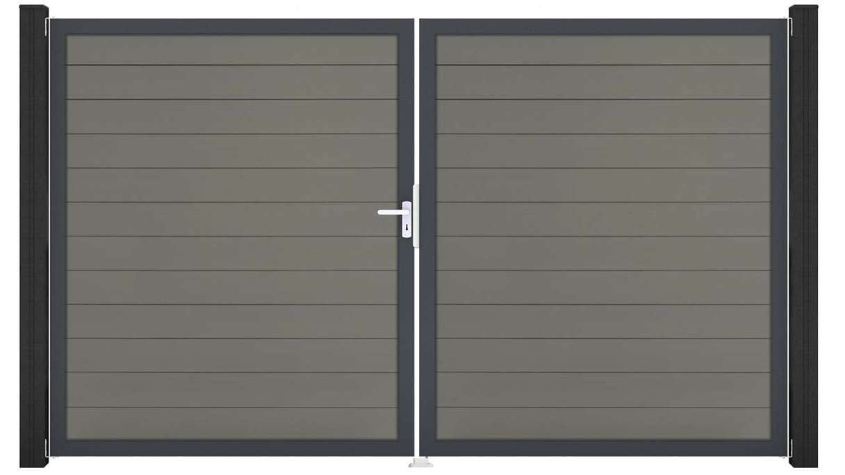 planeo Gardence Strong - Portail BPC - À deux vantaux, gris, avec cadre en aluminium