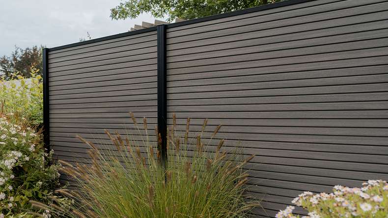 planeo LINEA - WPC CoEx Clôture à emboîter Rhombus gris foncé 176 x 183