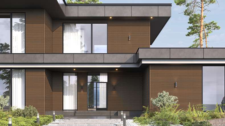 planeo LINEA Wide - Bardage de façade en WPC CoEx, teinte Ipe brun, 2900 x 181 mm