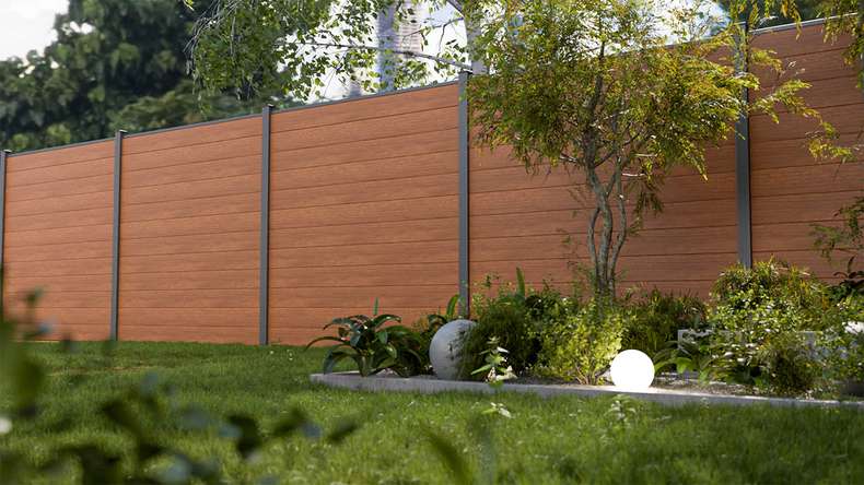 planeo Gardence Simply Small - Clôture PVC à emboîter Golden Oak 180 x 180 cm
