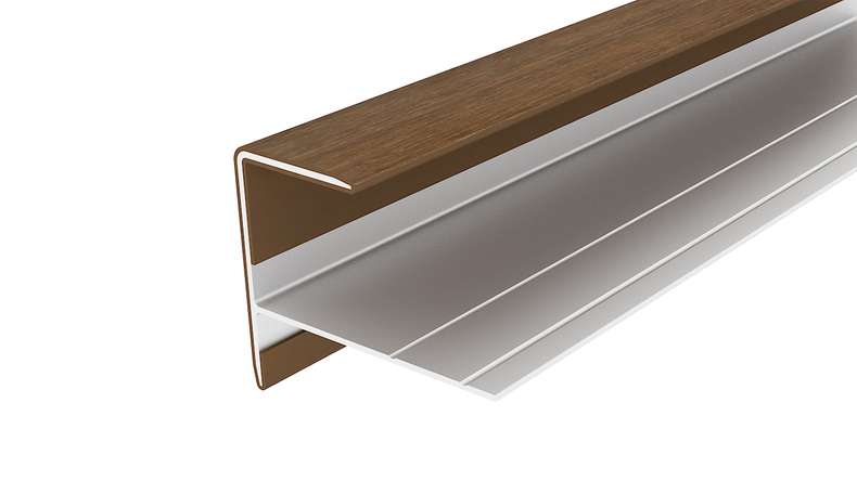 planeo LINEA - Profilé d'extrémité en aluminium CoEx « Burma Teak » 3000 x 74 x 61 mm
