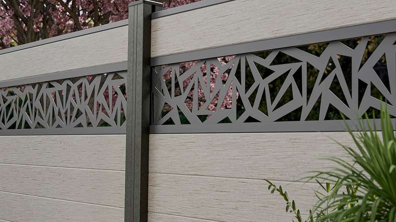 planeo Gardence Strong - Clôture à emboîter BPC Triangle Bi-Color Sand 180 x 180 cm