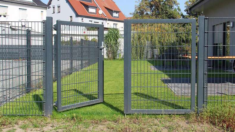 planeo Porte universelle lourde 2 vantaux Symétrique Anthracite H 800 x L 2000 poteaux de porte inclus